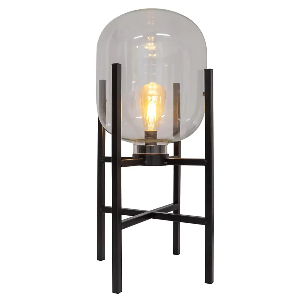 Lampe LED sur socle 'LORA' hauteur 58 cm, en métal et verre, en métal noir et verre clair, pour l'intérieur et l'extérieur