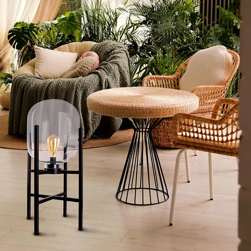 Lampe LED sur socle 'LORA' hauteur 58 cm, en métal et verre, en métal noir et verre clair, pour l'intérieur et l'extérieur
