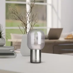 Lampe table accu ALBERO métal chromé verre LED fixes dimmable capteur tactile hauteur 25cm
