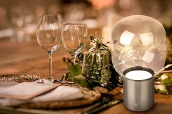 Lampe table accu ALBERO métal chromé verre LED fixes dimmable capteur tactile hauteur 25cm