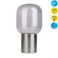 Lampe table accu ALBERO métal chromé verre LED fixes dimmable capteur tactile hauteur 25cm