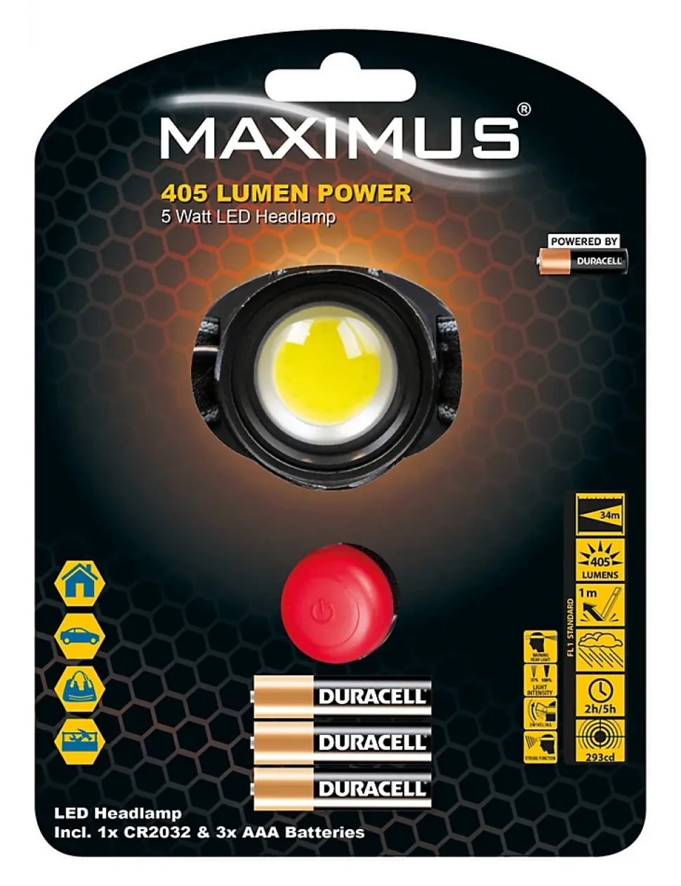 Lampe torche frontale Maximus Powered by Duracell M-FL-006-DU - 405lm