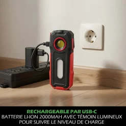 Lampe Torche LED Multifonctions Rechargeable USB Batterie Externe Smartphone 300lm et 140lm Aimant pour fixation
