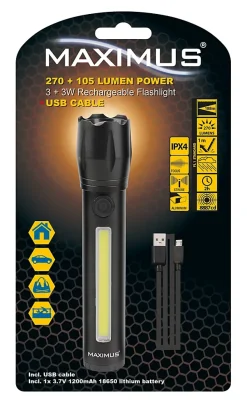 Lampe torche rechargeable 2 en 1 Maximus M-FL-028 - 270lm