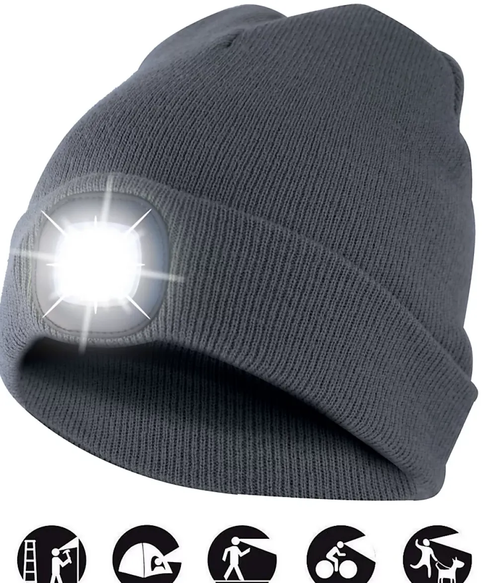 LIGHTHOUSE : Bonnet avec frontale LED rechargeable. Gris foncé
