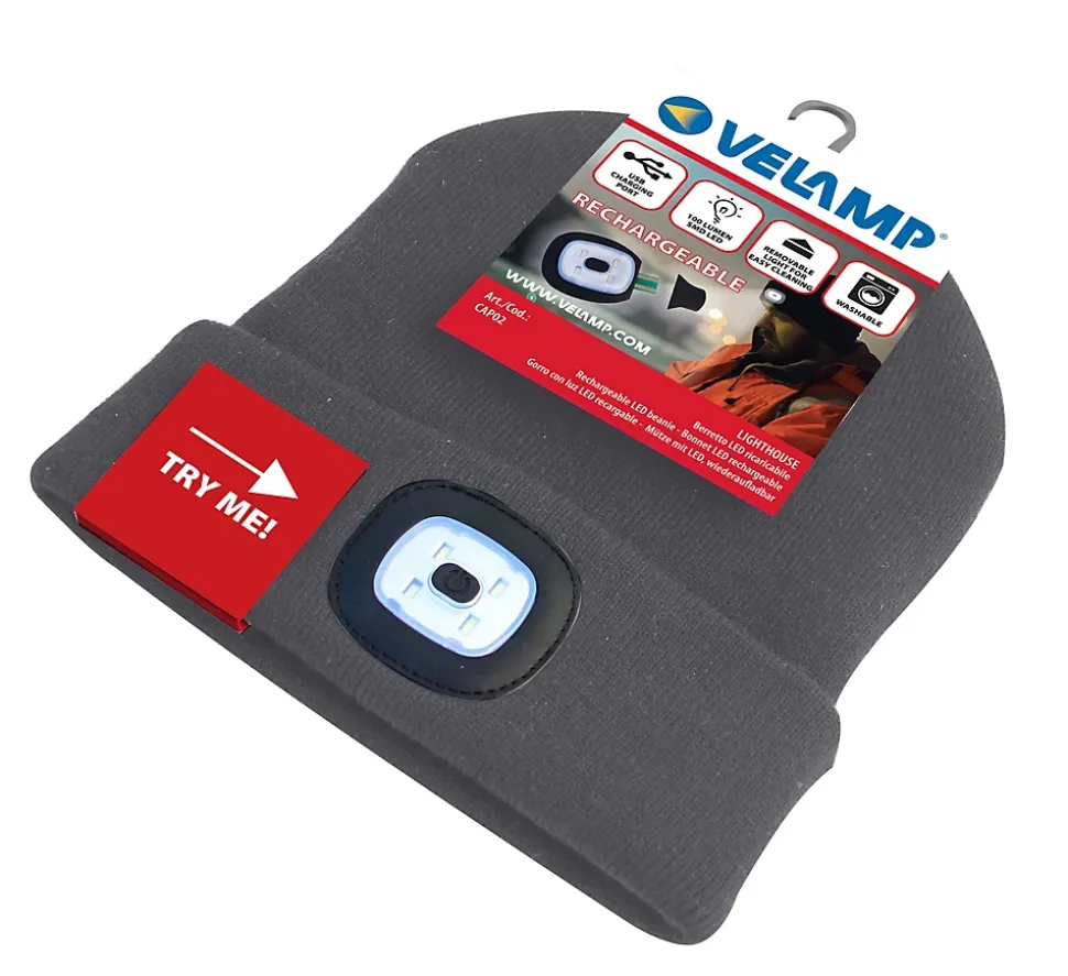 LIGHTHOUSE : Bonnet avec frontale LED rechargeable. Gris foncé
