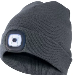 LIGHTHOUSE : Bonnet avec frontale LED rechargeable. Gris foncé