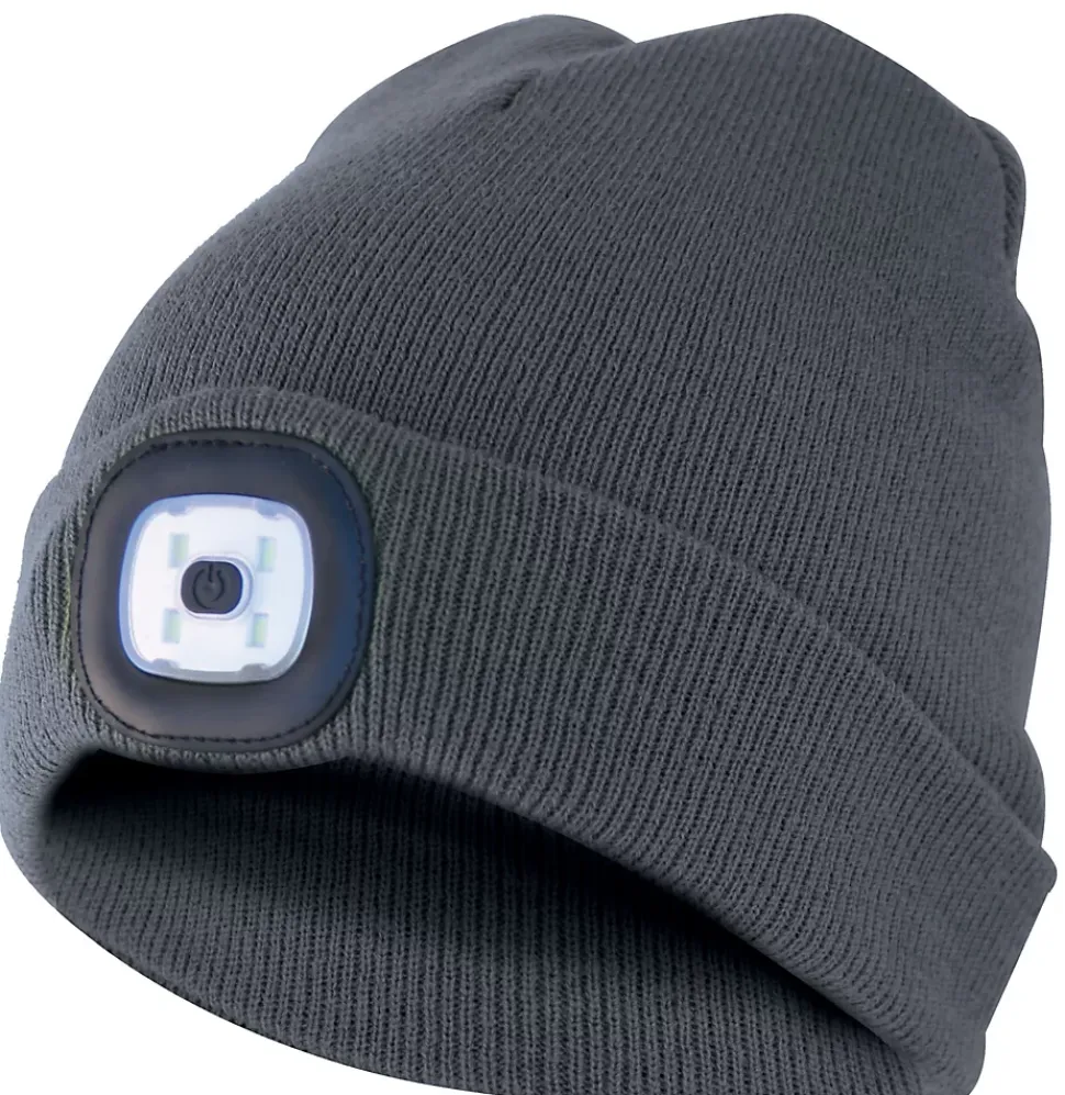 LIGHTHOUSE : Bonnet avec frontale LED rechargeable. Gris foncé