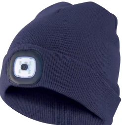 LIGHTHOUSE : Bonnet avec frontale LED rechargeable. Bleu