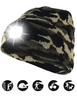 LIGHTHOUSE : Bonnet avec frontale LED rechargeable. Camouflage