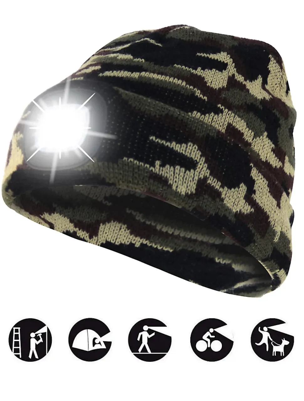 LIGHTHOUSE : Bonnet avec frontale LED rechargeable. Camouflage