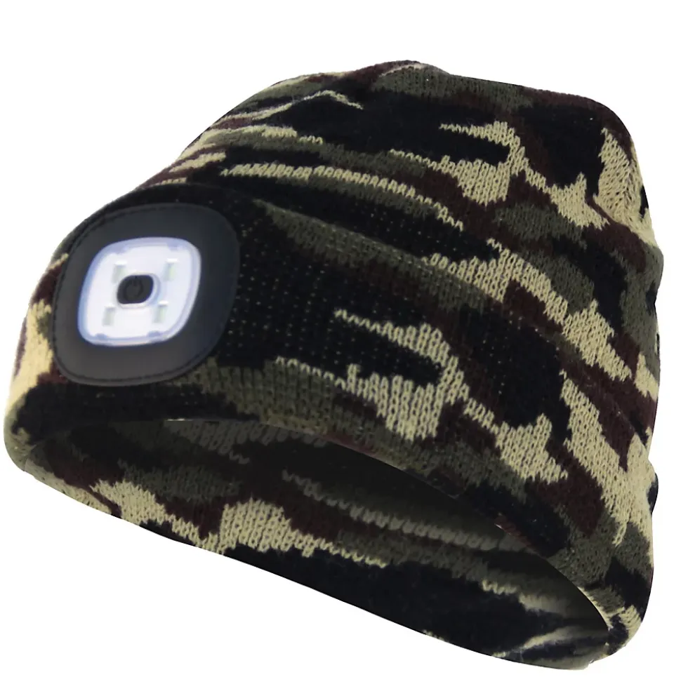 LIGHTHOUSE : Bonnet avec frontale LED rechargeable. Camouflage