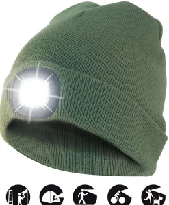 LIGHTHOUSE : Bonnet avec frontale LED rechargeable. Vert
