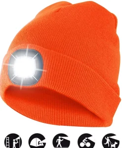 LIGHTHOUSE: Bonnet avec lampe frontale LED rechargeable. Orange