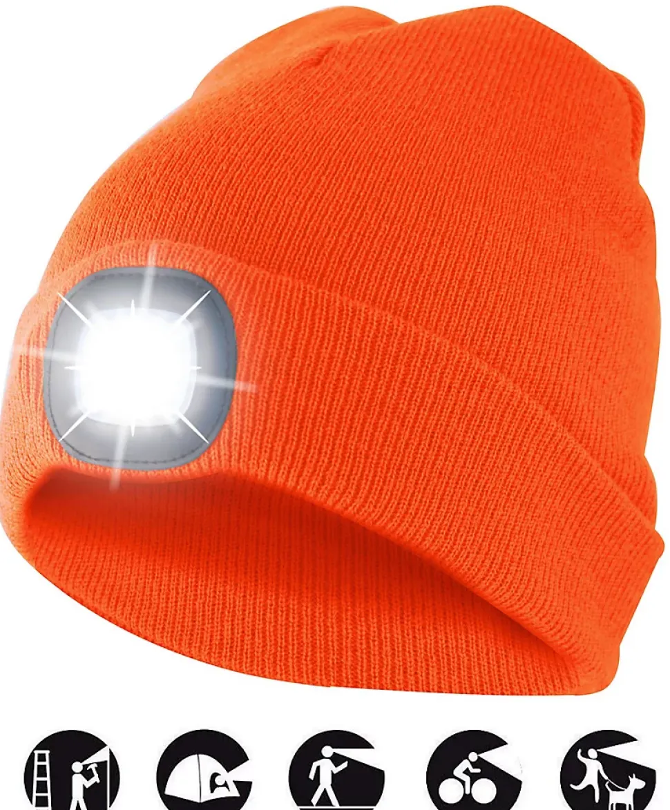 LIGHTHOUSE: Bonnet avec lampe frontale LED rechargeable. Orange