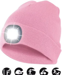 LIGHTHOUSE: Bonnet avec lampe frontale LED rechargeable. Rose