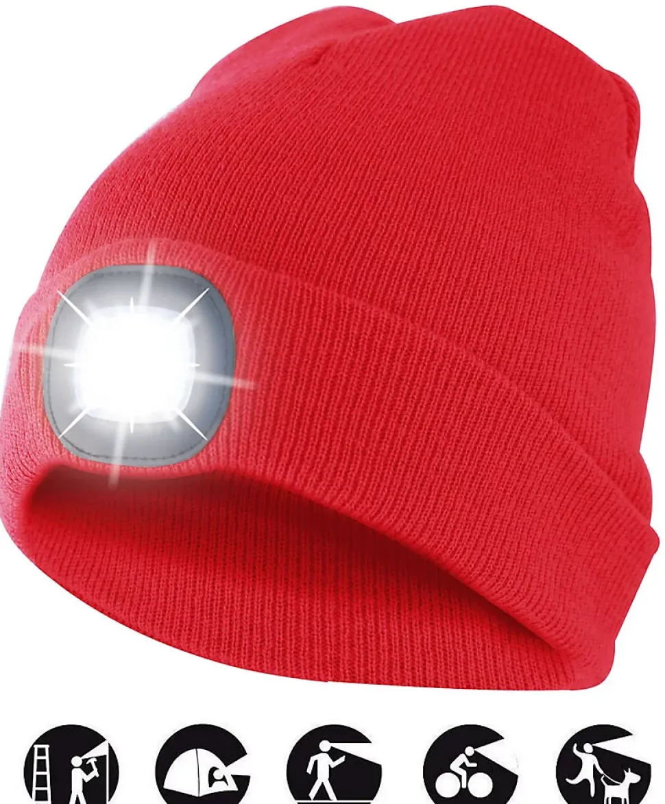LIGHTHOUSE: Bonnet avec lampe frontale LED rechargeable. Rouge