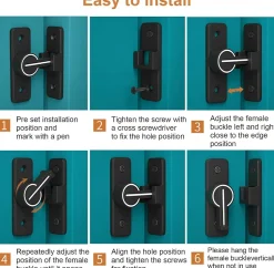 Loquet de porte coulissant lumineux à 90 degrés, avec 4 vis (noir)