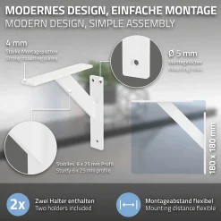 Lot 2 Equerres d'Etagere suspendue support mural en aluminium