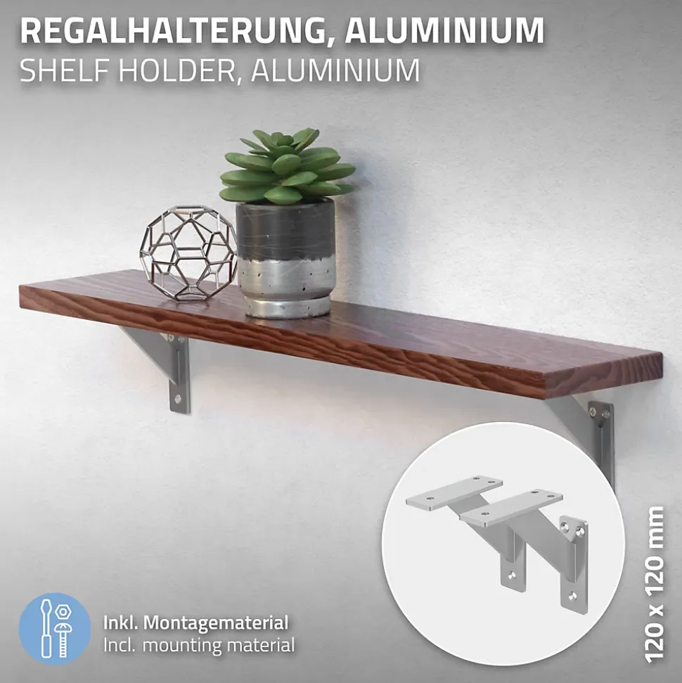 Lot 2 Equerres d'Etagere suspendue support mural en aluminium