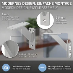 Lot 2 Equerres d'Etagere suspendue support mural en aluminium