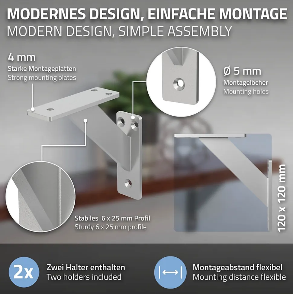 Lot 2 Equerres d'Etagere suspendue support mural en aluminium