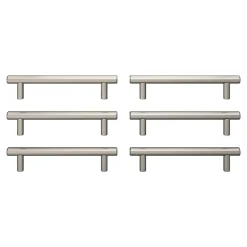 Lot 6 poignées de meuble en T GoodHome Dizel acier effet nickel satin gris l.168mm x l.12mm x H. 35mm entraxe 128mm