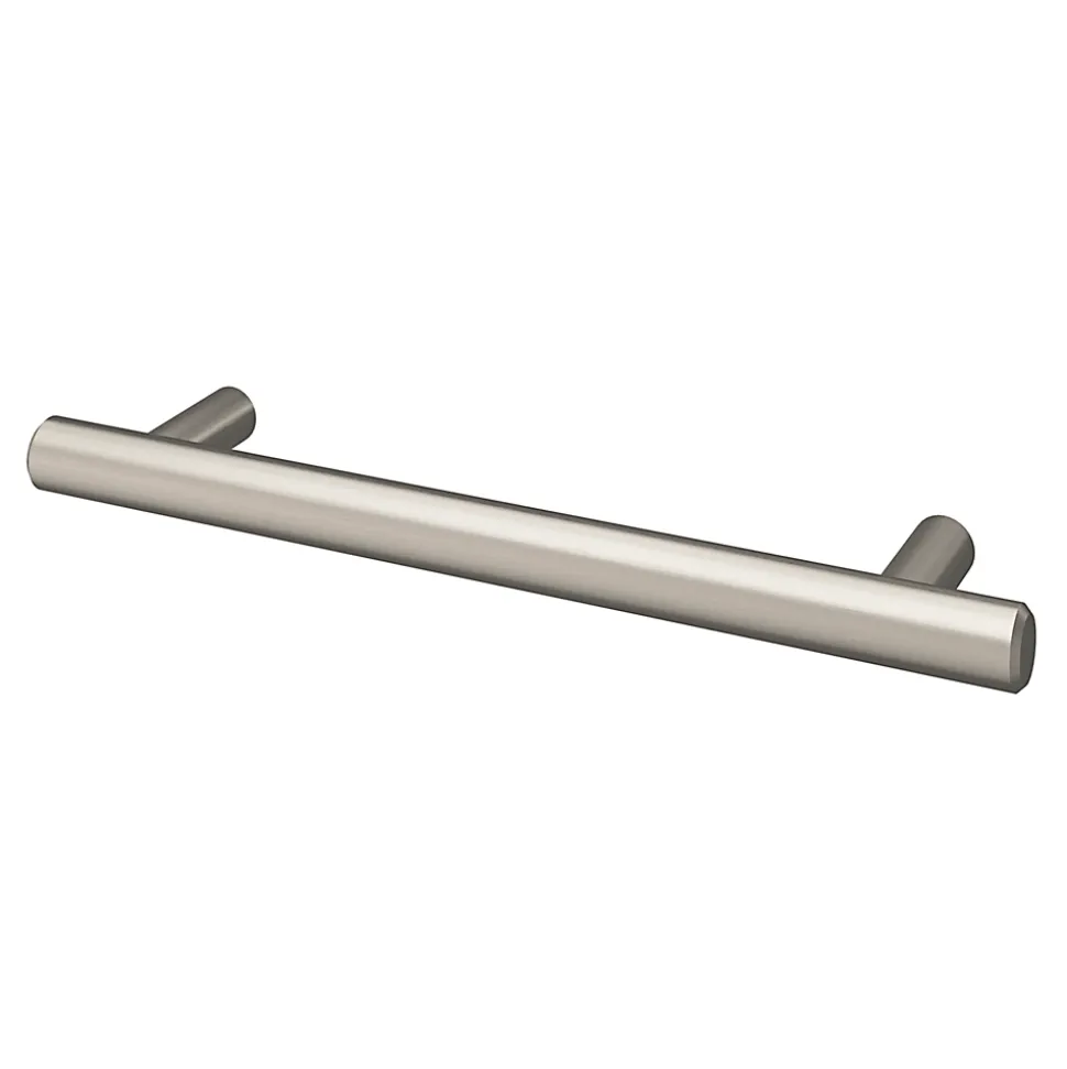 Lot 6 poignées de meuble en T GoodHome Dizel acier effet nickel satin gris l.168mm x l.12mm x H. 35mm entraxe 128mm
