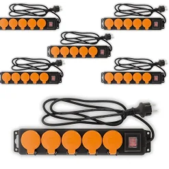 Lot de 6 - Bloc étanche IP44 5 prises 16A 2P+T avec clapets et interrupteur - Câble HO5RRF 3G1mm² de 1,5m - Zenitech
