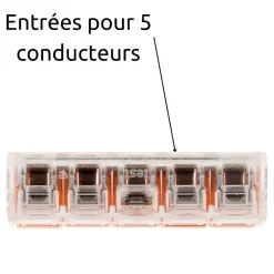 Lot de 3 bornes de raccordement S221 - 5 conducteurs avec leviers 6mm² - Wago