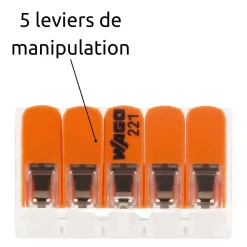 Lot de 3 bornes de raccordement S221 - 5 conducteurs avec leviers 6mm² - Wago