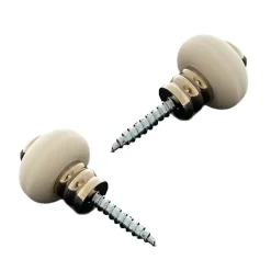 Lot de 2 butoirs en laiton nickelé avec vis. Diamètre 30mm, hauteur 30mm. Corps ondulé vintage et bague blanche. MADE IN FRANCE