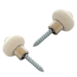 Lot de 2 butoirs MADE IN FRANCE couleur argent avec vis. Corps en zamak nickelé et bague amortisseur blanche en élastomère. Diamèt
