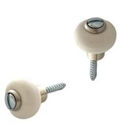 Lot de 2 butoirs MADE IN FRANCE couleur argent avec vis. Corps en zamak nickelé et bague amortisseur blanche en élastomère. Diamèt