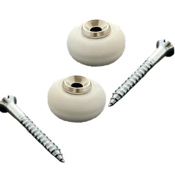 Lot de 2 butoirs MADE IN FRANCE couleur nickelé avec vis. Corps en zamak et bague amortisseur blanche en élastomère. Diamètre 30mm