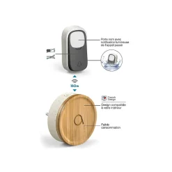 Lot de 2 Carillons et 2 boutons sans fil sans pile Bamboo