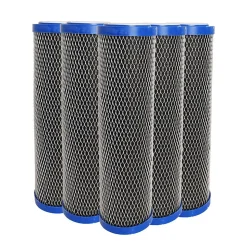 Lot de 5 Cartouches 2 en 1 Filtre à Eau 9 pouces 3/4 - Anti sédiments + Charbon actif 5 microns Fabriqué en France