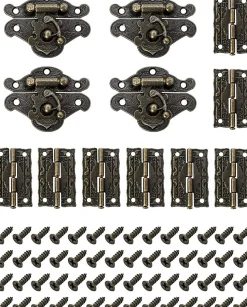 Lot de 4 charnières à loquet en bronze antique sculpté pour boîte à bijoux vintage, style rétro
