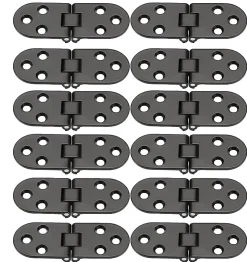 Lot de 12 charnières pliantes en alliage de zinc à bord rond pour table pliante, armoire, porte, meubles, noir