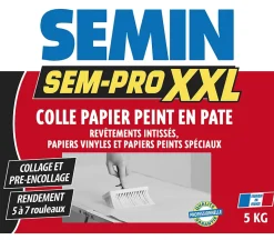 Lot de 3 colles Papiers Peints en Pâte Semin Sem-Pro XXL, Prêt à l'Emploi, Seau de 5 kg