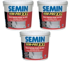Lot de 3 colles Papiers Peints en Pâte Semin Sem-Pro XXL, Prêt à l'Emploi, Seau de 5 kg