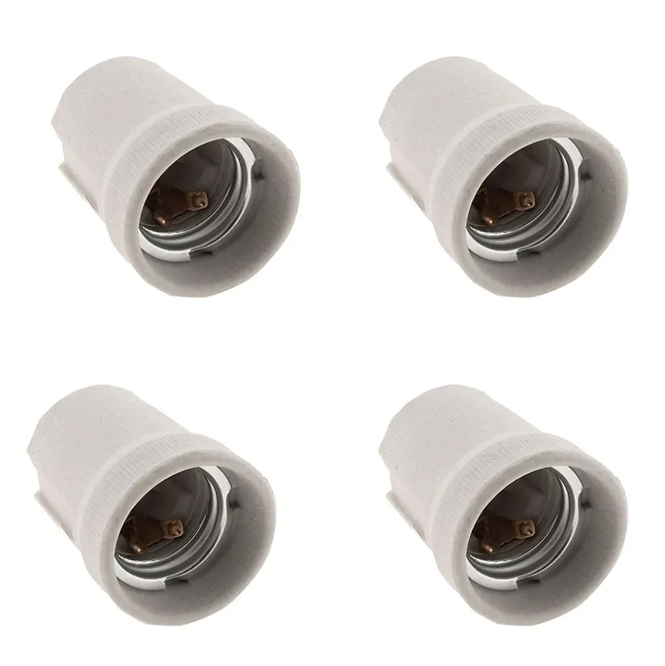 Lot de 4 douilles E27 porcelaine à vis - Blanc - Zenitech