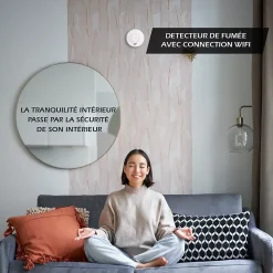 Lot de 2 Détecteur de fumée connecté WIFI CE EN14604 Pile 10 ans scellée et Kits de fixation magnétique