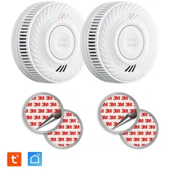 Lot de 2 Détecteur de fumée connecté WIFI CE EN14604 Pile 10 ans scellée et Kits de fixation magnétique
