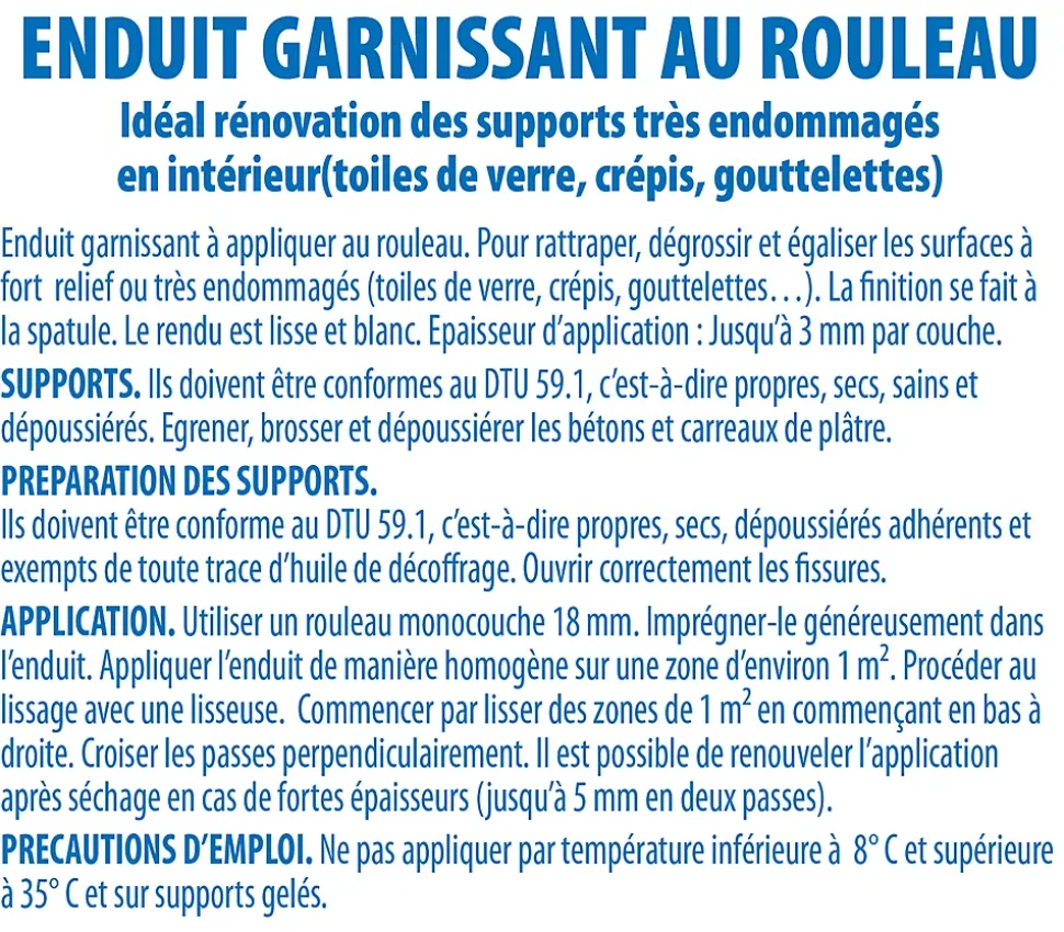 Lot de 5 Enduits Garnissant au Rouleau Semin, Rénovation des Supports très Endommagés, Seau de 10 kg