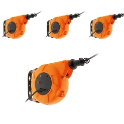 Lot de 4 enrouleurs muraux câble HO5VV-F 3G1mm² 11m + 2m - Orange - Zenitech