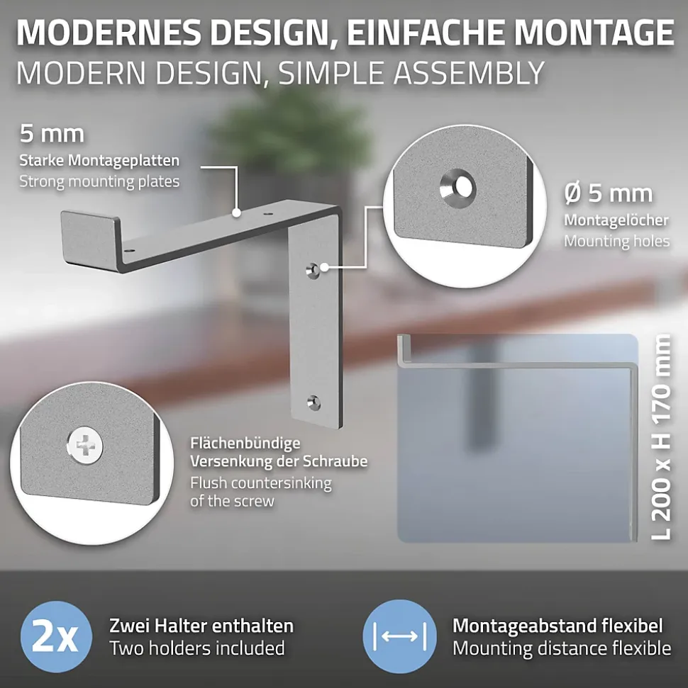 Lot de 2 Equerres d'Etagere murale support robuste en métal gris