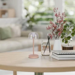 Lot de 2 lampes de table LED rechargeables Gomba extérieur intérieur métal plastique Frosted Almond hauteur 18,5cm