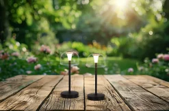 Lot de 2 lampes de table LED rechargeables 'Gomba' pour l'extérieur et l'intérieur, en métal et plastique noir , hauteur 18,5 cm