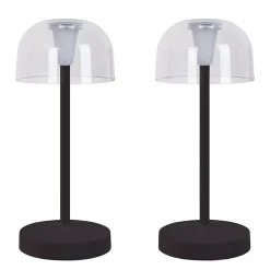 Lot de 2 lampes de table LED rechargeables 'Gomba' pour l'extérieur et l'intérieur, en métal et plastique noir , hauteur 18,5 cm